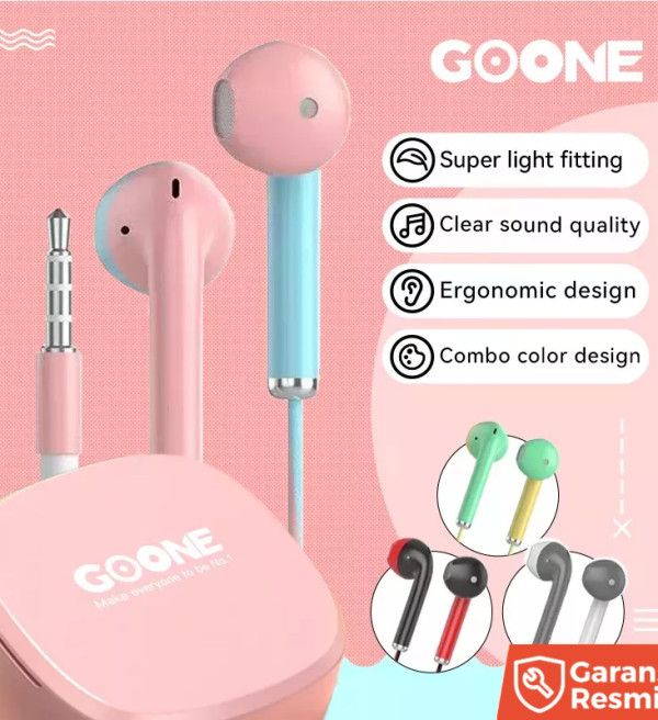 GOONE Earphone Headset Dua Warna Pastel 3.5mm Dengan Kotak Dual Color Macaron Wired Universal Sporty Gaming Headphone HIFI