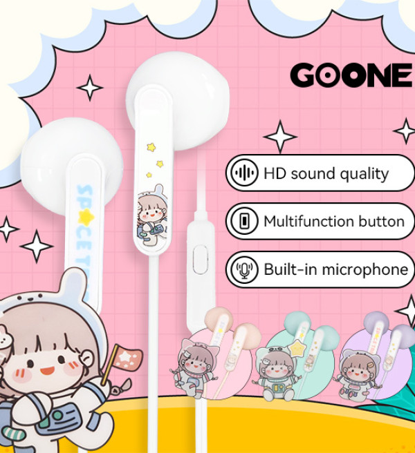 GOONE Headset Warna Macaron Earphone 3.5mm Pink Biru Hijau Putih Kuning Wired Universal Sporty Headphone