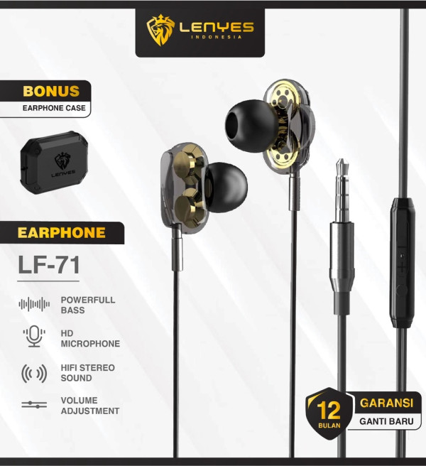 Lenyes headset LF71 in ear hifi stereo earphone extra bass with handfree microphone 3.5mm