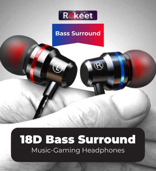 Rokeet Headset Earphone Gaming Mega Bass Wired Jack 3.5mm MIC for Android iPhone Universal Original