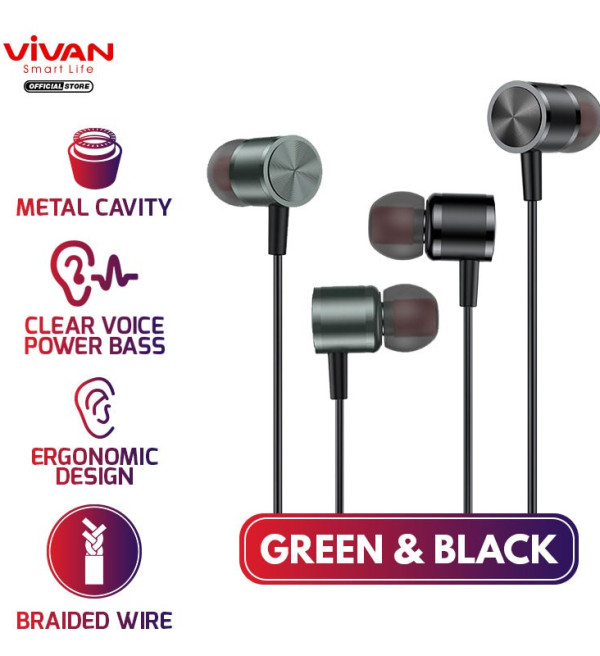 VIVAN Q11S Headset Earphone In Ear Metal Wired Bass Stereo Ergonomic Design - Garansi Resmi 1 Tahun