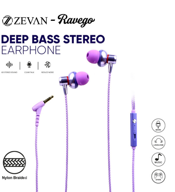 ZEVAN Headset Wired Earphone Bass dengan Mic Telepon Universal Ravego Special Edition