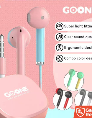 GOONE Earphone Headset Dua Warna Pastel 3.5mm Dengan Kotak Dual Color Macaron Wired Universal Sporty Gaming Headphone HIFI