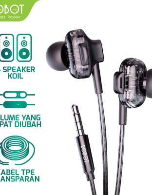 Headset Robot RE30 / Headset Wired / Handsfree Musik / Earphone Bass For Handphone / PC / Laptop Original - Garansi 1 Tahun