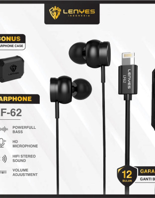 Lenyes LF62 Earphone Lightning Mega Bass Hifi Stereo Headset with Microphone Original