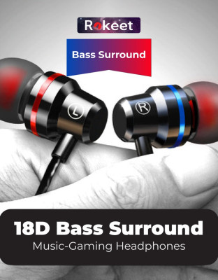 Rokeet Headset Earphone Gaming Mega Bass Wired Jack 3.5mm MIC for Android iPhone Universal Original